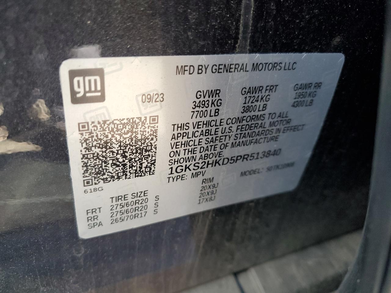 2023 GMC Yukon Xl K1500 At4 VIN: 1GKS2HKD5PR513840 Lot: 70195475