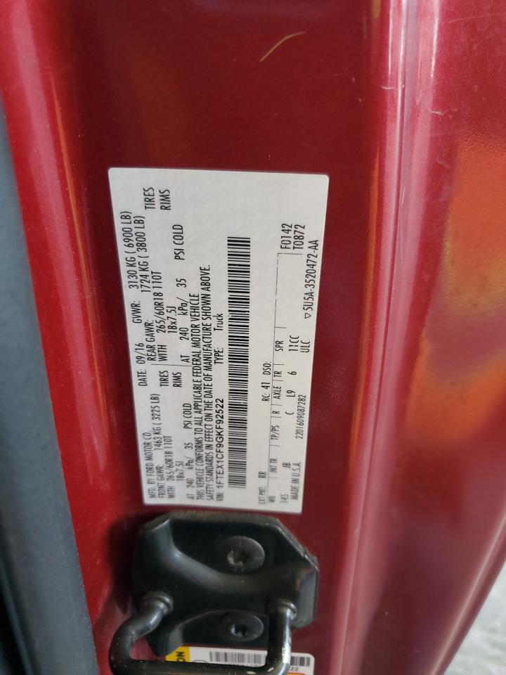 2016 Ford F150 Super Cab VIN: 1FTEX1CF9GKF92522 Lot: 67964065