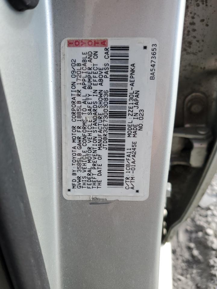 2003 Toyota Corolla Ce VIN: JTDBR32E730030836 Lot: 83935465