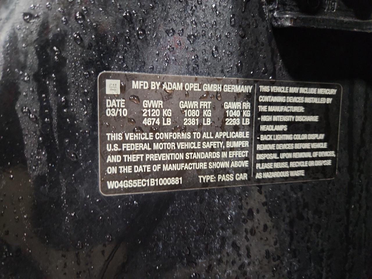 2011 Buick Regal Cxl VIN: W04GS5EC1B1000881 Lot: 70508375