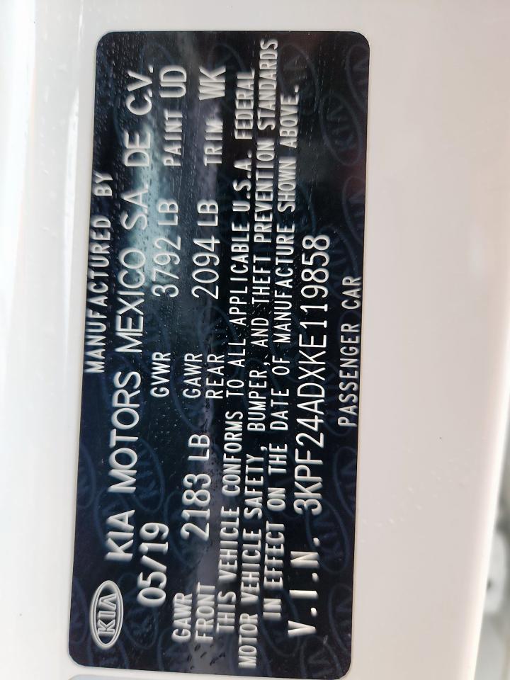 2019 Kia Forte Fe VIN: 3KPF24ADXKE119858 Lot: 70461525