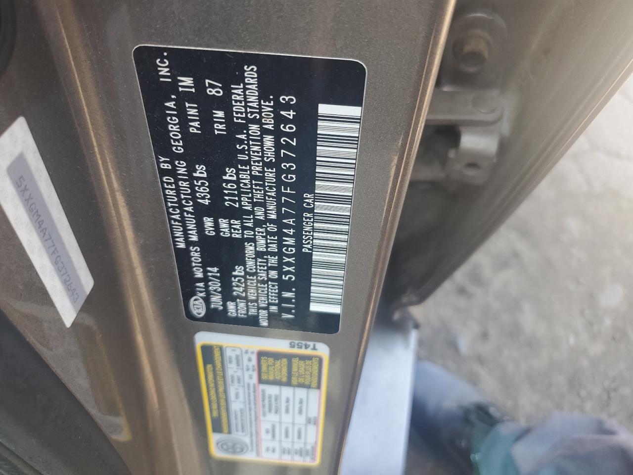 2015 Kia Optima Lx VIN: 5XXGM4A77FG372643 Lot: 80069125