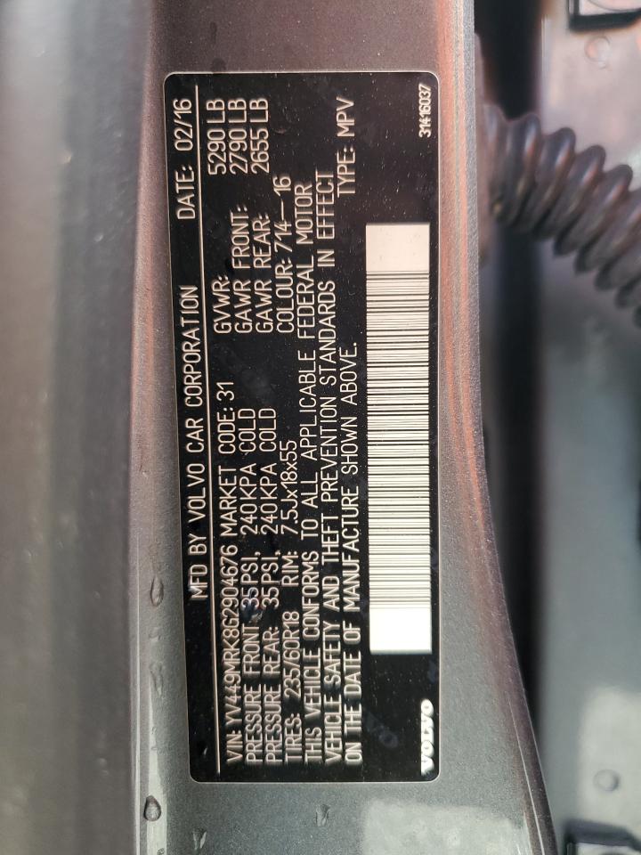 2016 Volvo Xc60 T6 Premier VIN: YV449MRK8G2904676 Lot: 70727105