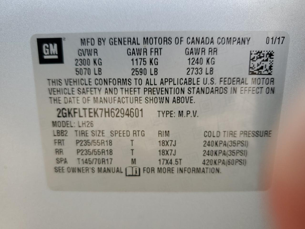 2017 GMC Terrain Sle VIN: 2GKFLTEK7H6294601 Lot: 70917175