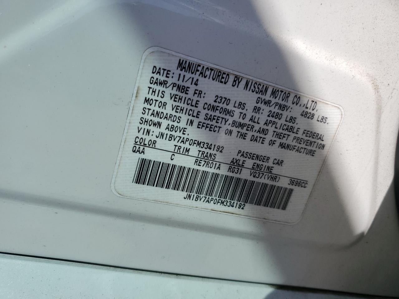 2015 Infiniti Q50 Base VIN: JN1BV7AP0FM334192 Lot: 69008705