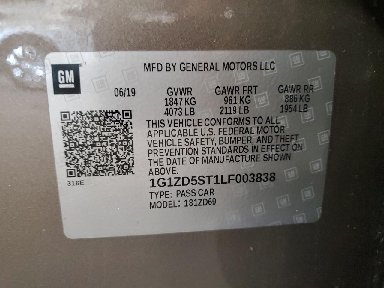 2020 Chevrolet Malibu Lt VIN: 1G1ZD5ST1LF003838 Lot: 71018045