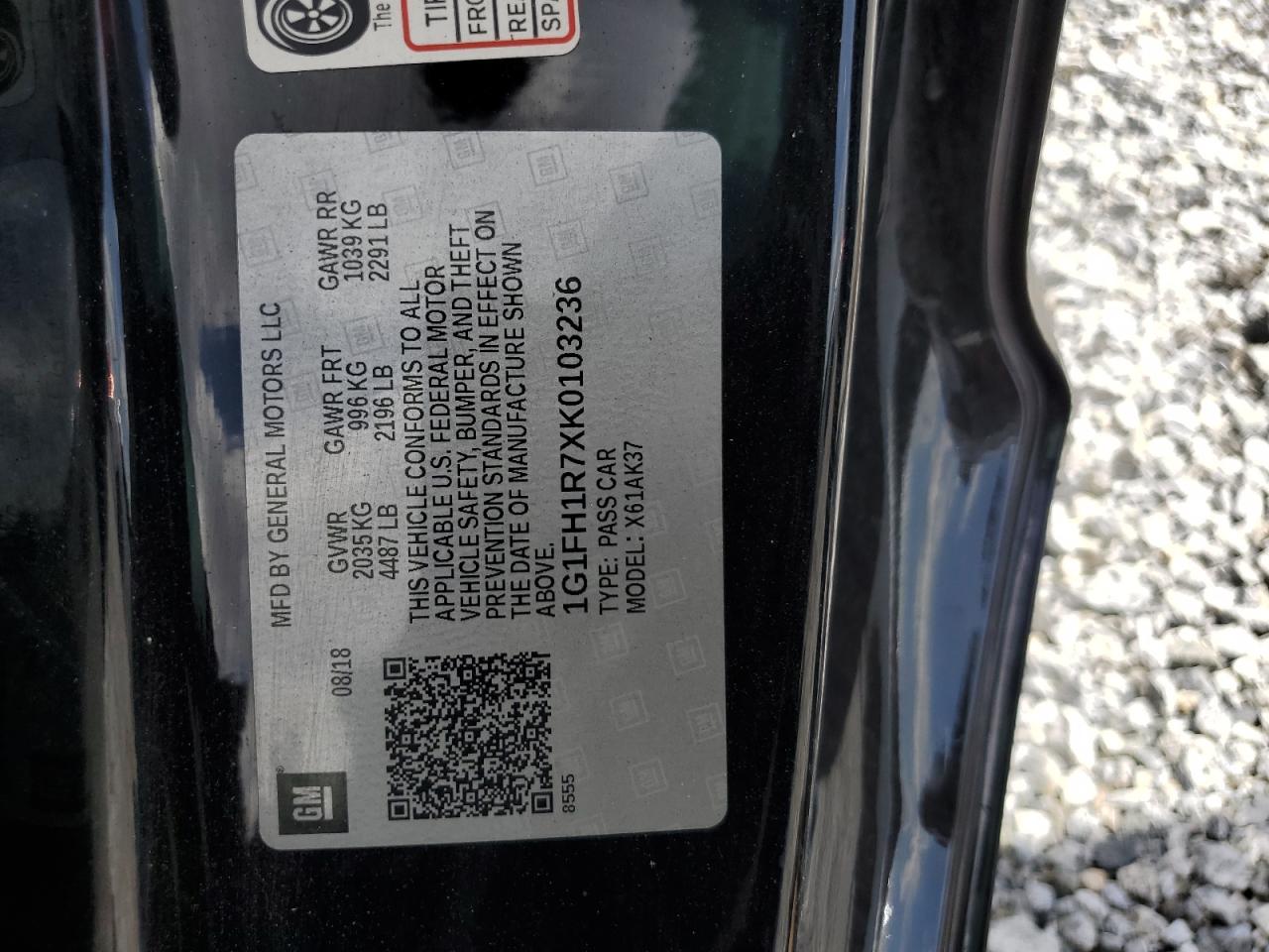 2019 Chevrolet Camaro Ss VIN: 1G1FH1R7XK0103236 Lot: 68306855