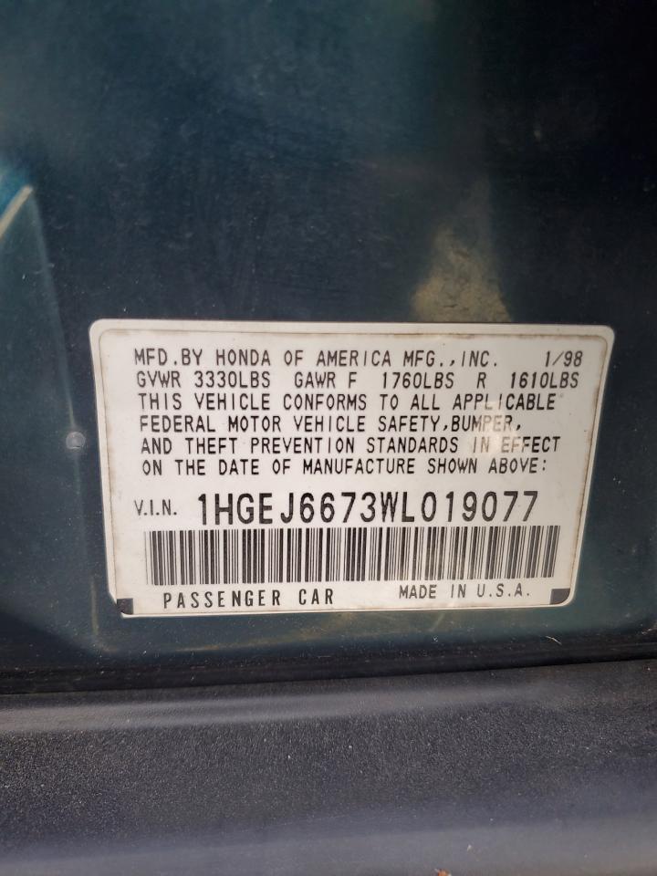 1998 Honda Civic Lx VIN: 1HGEJ6673WL019077 Lot: 69975385