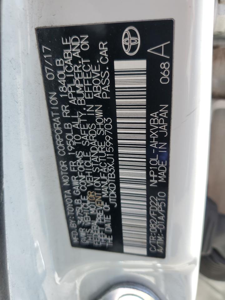 2018 Toyota Prius C VIN: JTDKDTB3XJ1599703 Lot: 70715525