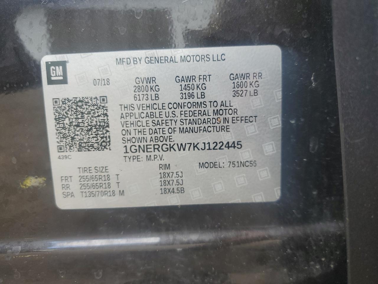 2019 Chevrolet Traverse Lt VIN: 1GNERGKW7KJ122445 Lot: 70856715