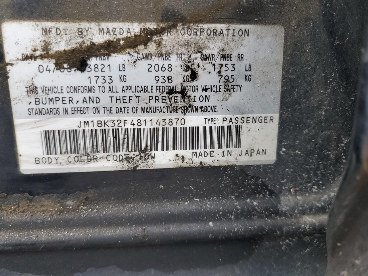 2008 Mazda 3 I VIN: JM1BK32F481143870 Lot: 68845445