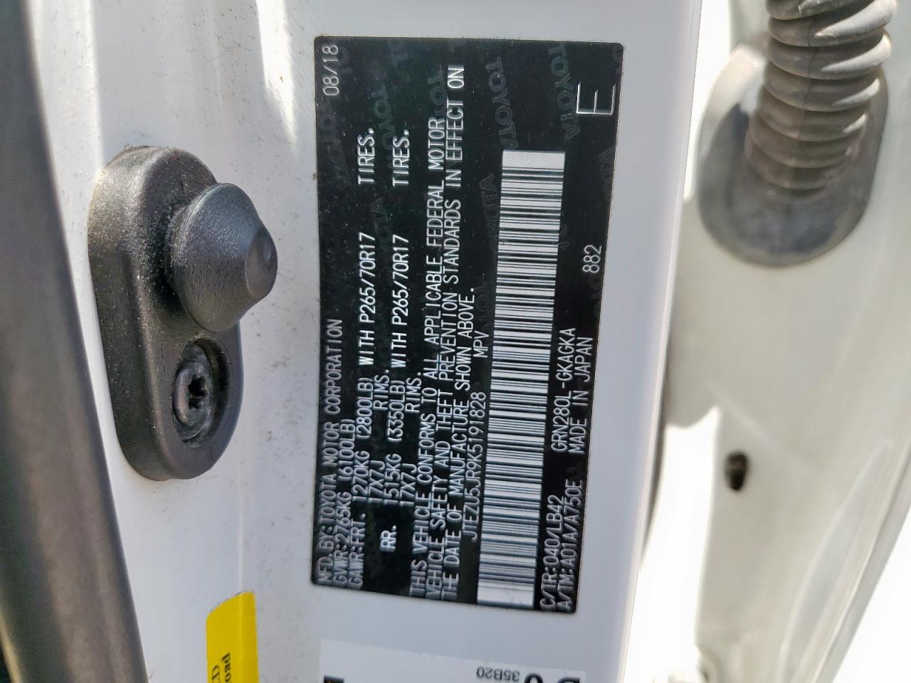 2019 Toyota 4Runner Sr5 VIN: JTEZU5JR9K5191828 Lot: 67321685