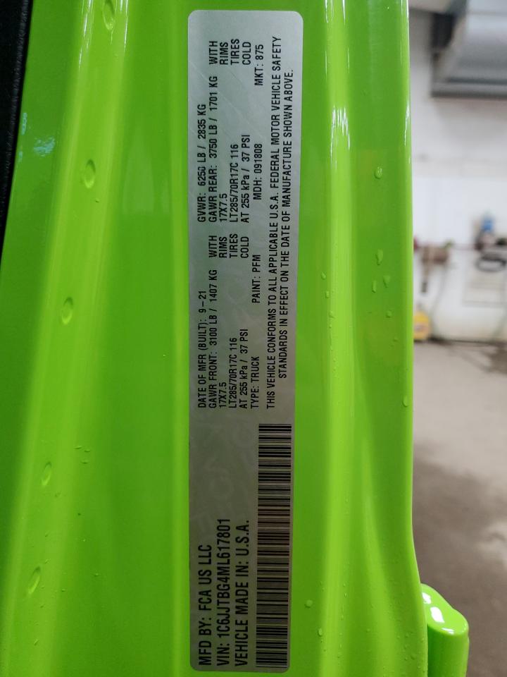 2021 Jeep Gladiator Rubicon VIN: 1C6JJTBG4ML617801 Lot: 67252165