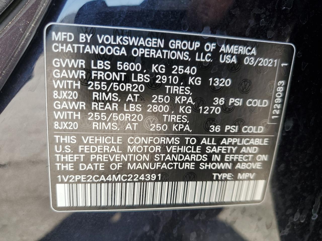 2021 Volkswagen Atlas Cross Sport Se VIN: 1V2PE2CA4MC224391 Lot: 67951355