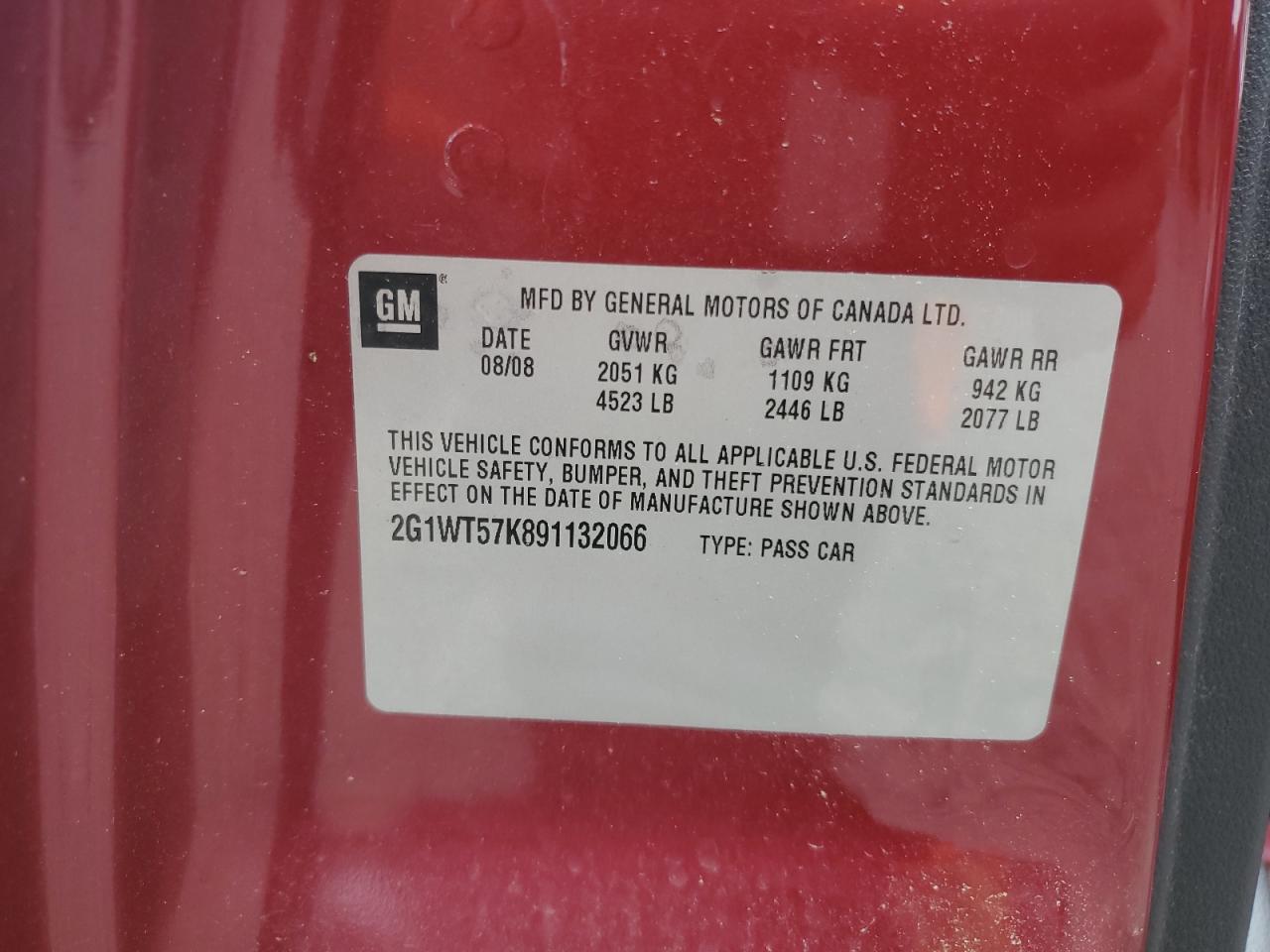 2009 Chevrolet Impala 1Lt VIN: 2G1WT57K891132066 Lot: 67165695