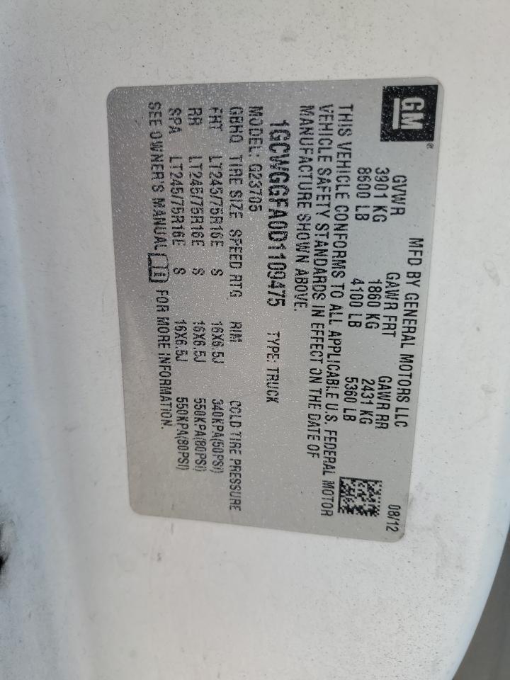 2013 Chevrolet Express G2500 VIN: 1GCWGGFA0D1109475 Lot: 69848905