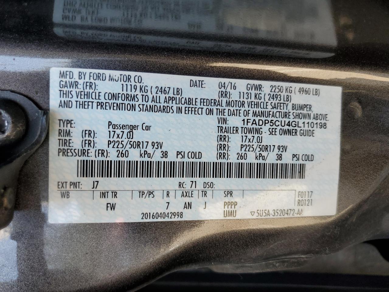 2016 Ford C-Max Premium Sel VIN: 1FADP5CU4GL110198 Lot: 67517065