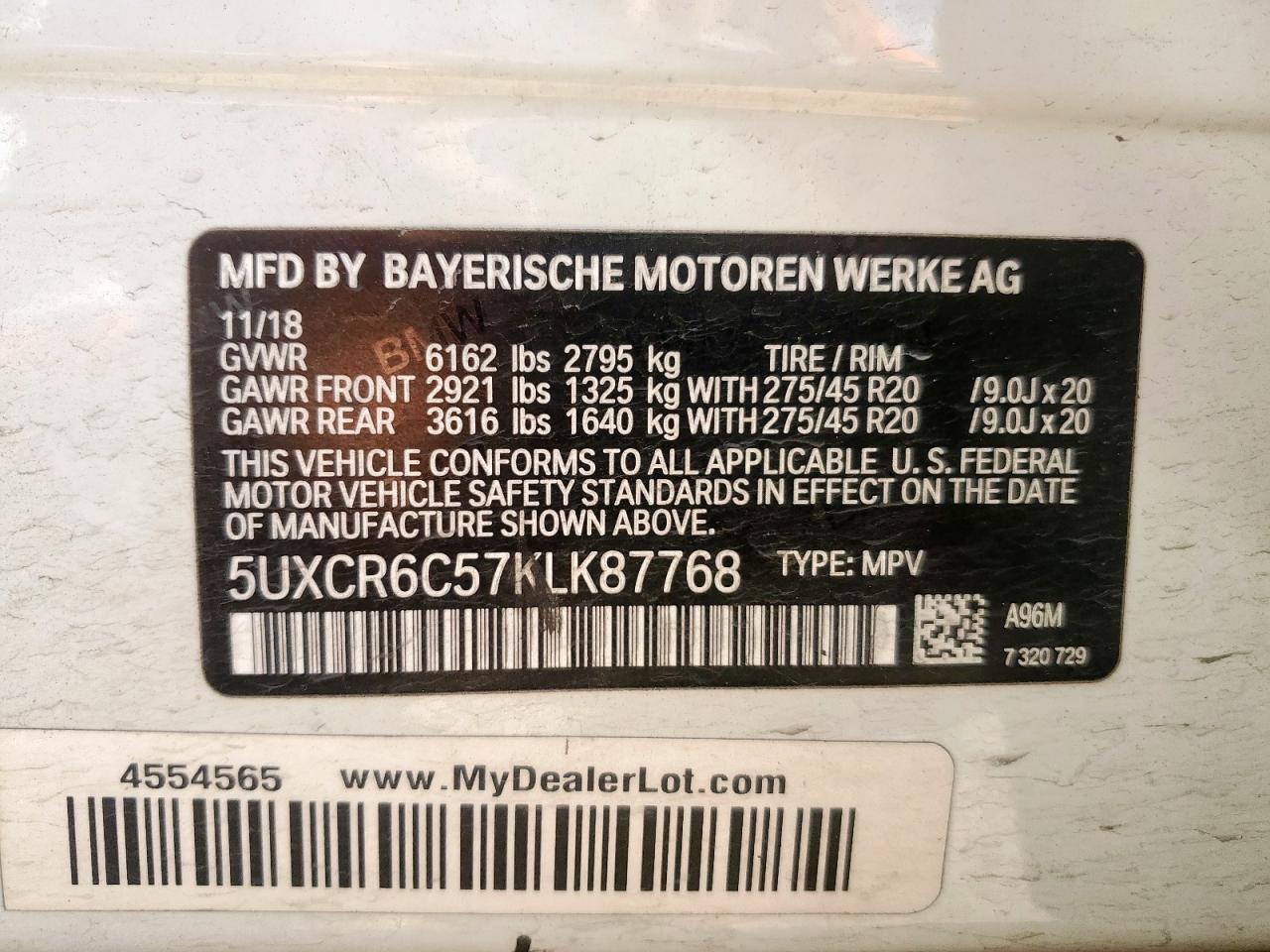 2019 BMW X5 xDrive40I VIN: 5UXCR6C57KLK87768 Lot: 69393625