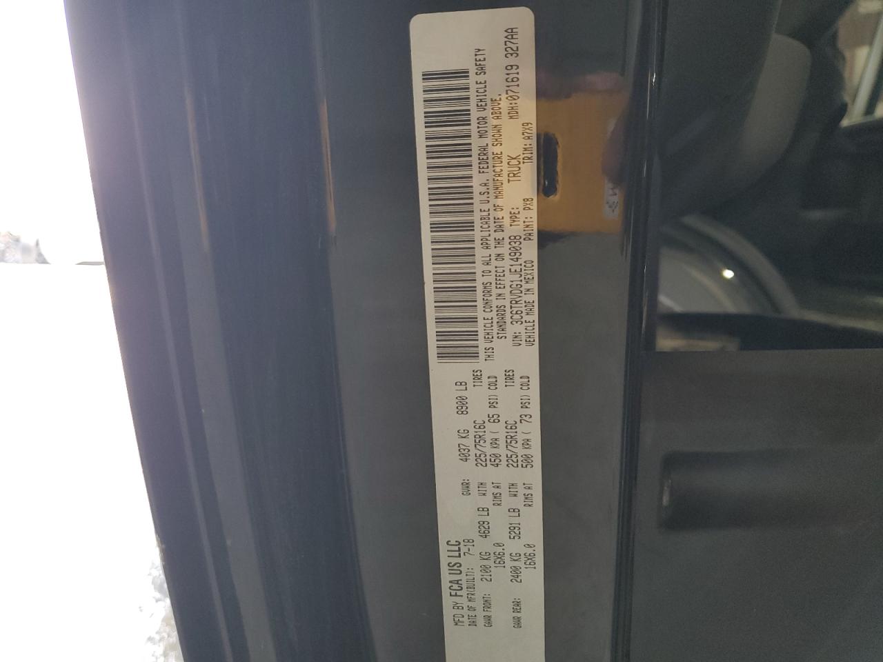 2018 Ram Promaster Cargo Van VIN: 3C6TRVDG1JE149038 Lot: 67404775