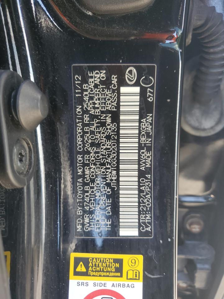 2013 Lexus Es 300H VIN: JTHBW1GG3D2012135 Lot: 69481315