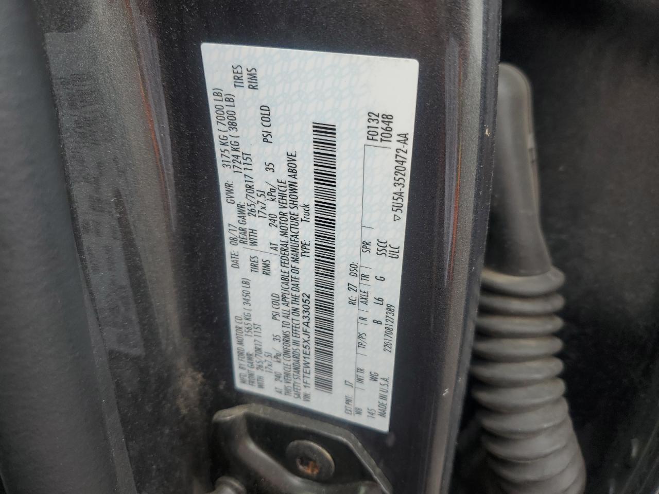 2018 Ford F150 Supercrew VIN: 1FTEW1E5XJFA33052 Lot: 68156325