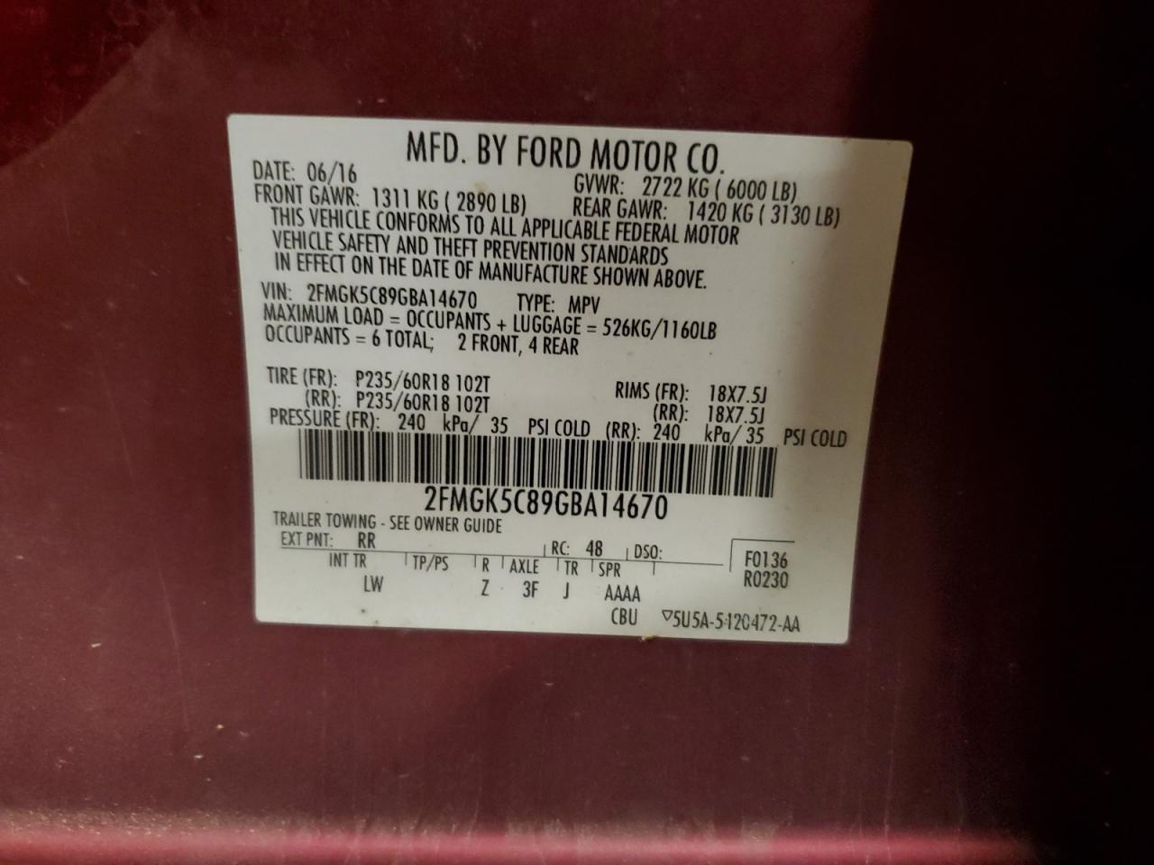 2019 Ford Flex Limited VIN: 2FMGK5D82KBA32404 Lot: 69752125