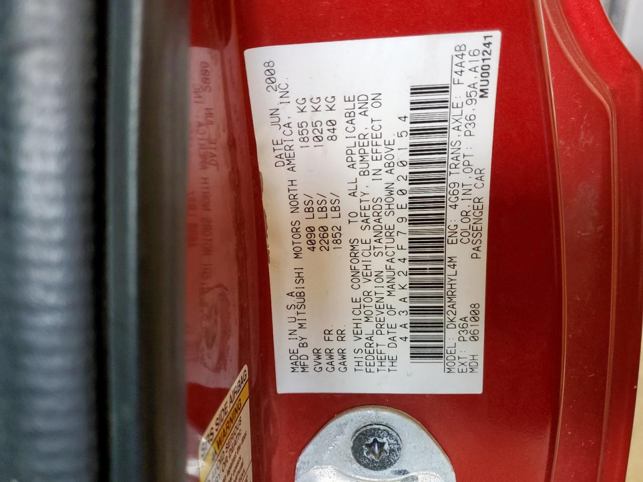 2009 Mitsubishi Eclipse Gs VIN: 4A3AK24F79E020154 Lot: 68014885