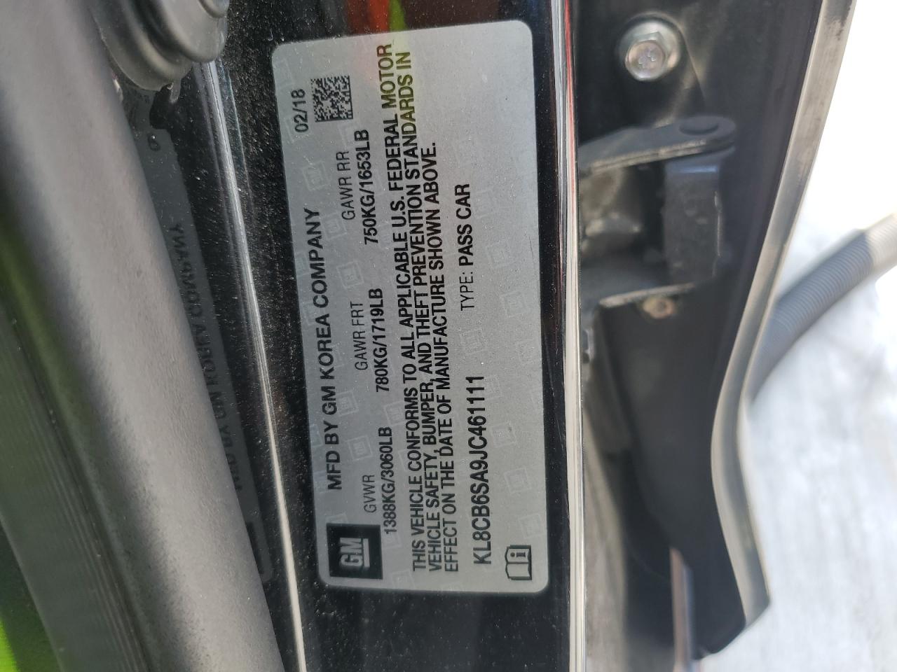 2018 Chevrolet Spark Ls VIN: KL8CB6SA9JC461111 Lot: 67022675