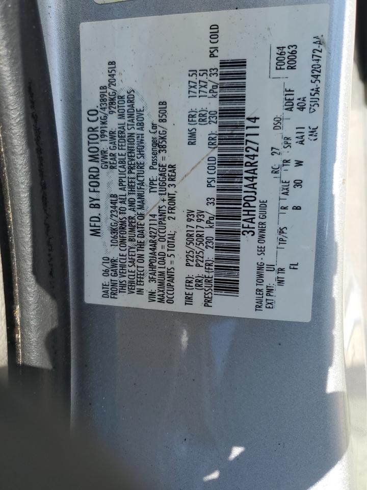 2010 Ford Fusion Sel VIN: 3FAHP0JA4AR427114 Lot: 67802275