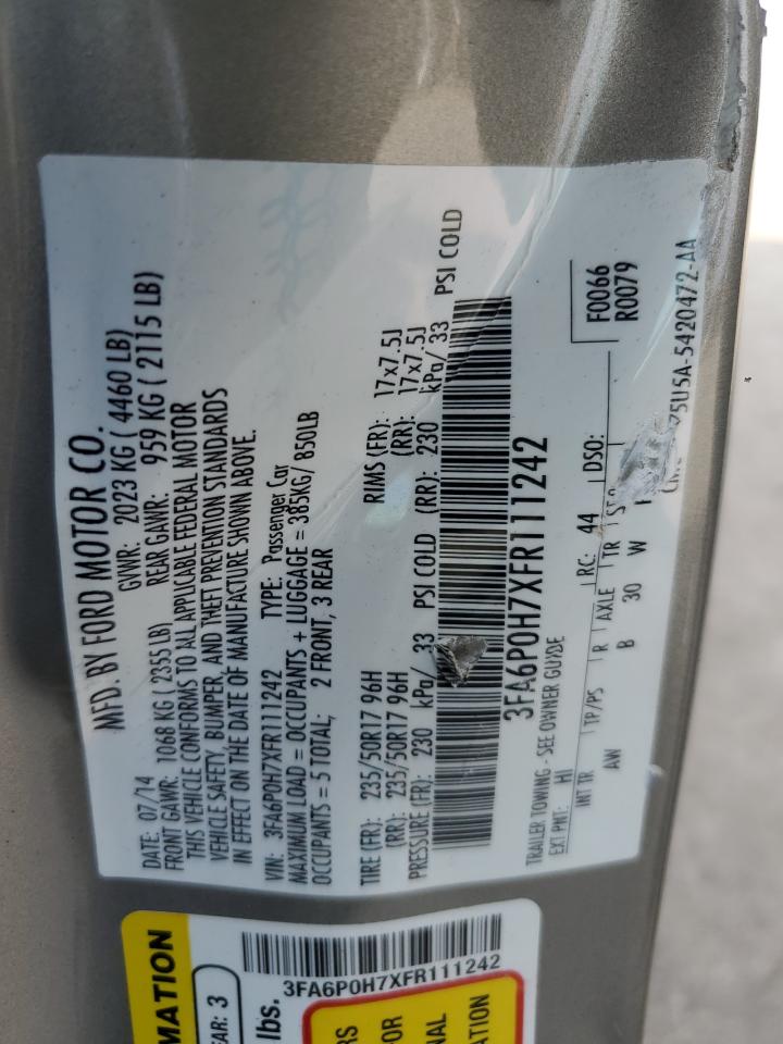 2015 Ford Fusion Se VIN: 3FA6P0H7XFR111242 Lot: 69344455