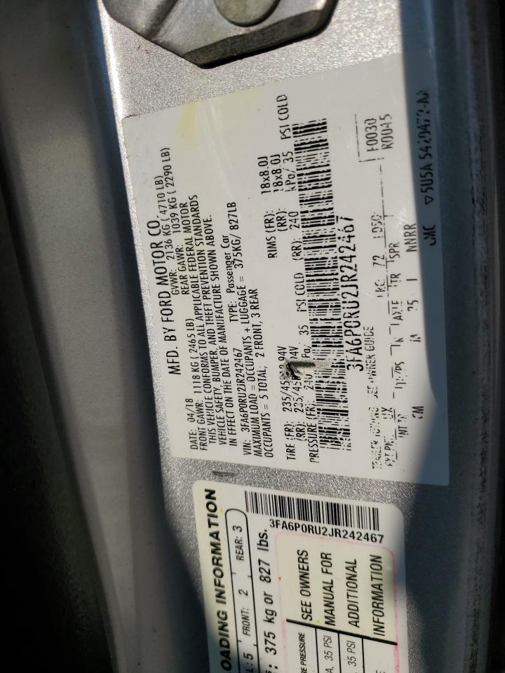 2018 Ford Fusion Titanium/Platinum Hev VIN: 3FA6P0RU2JR242467 Lot: 67677285