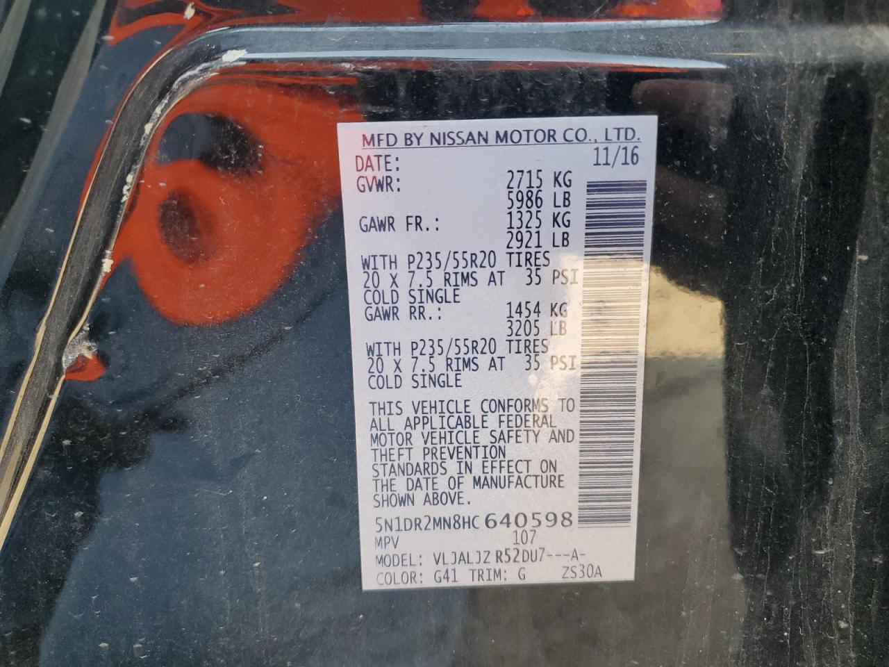 2017 Nissan Pathfinder S VIN: 5N1DR2MN8HC640598 Lot: 68779055