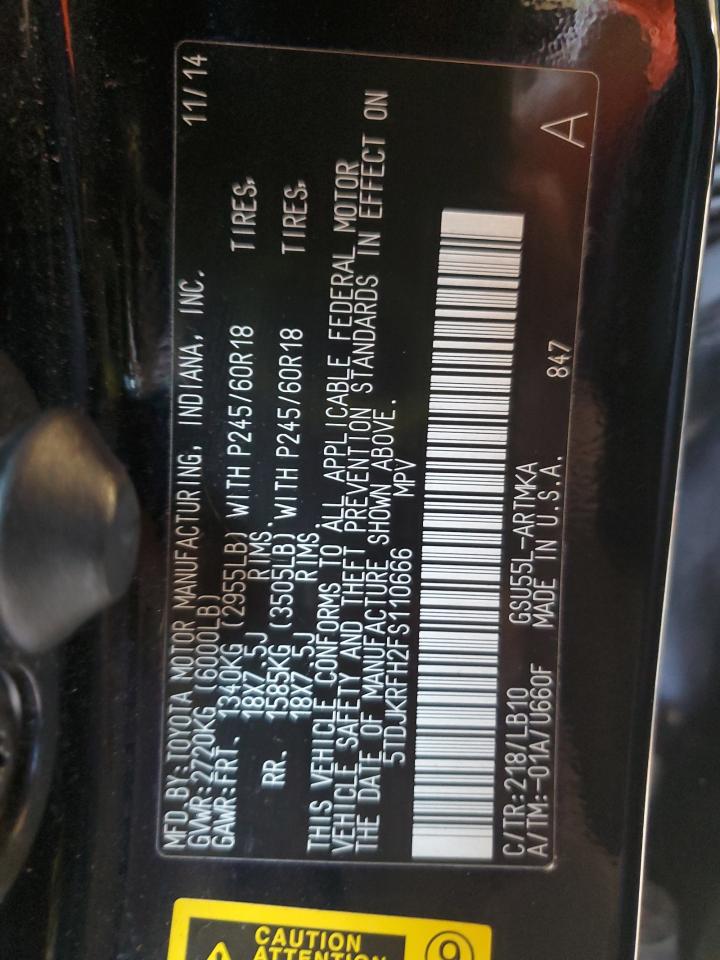 2015 Toyota Highlander Xle VIN: 5TDJKRFH2FS110666 Lot: 68421165