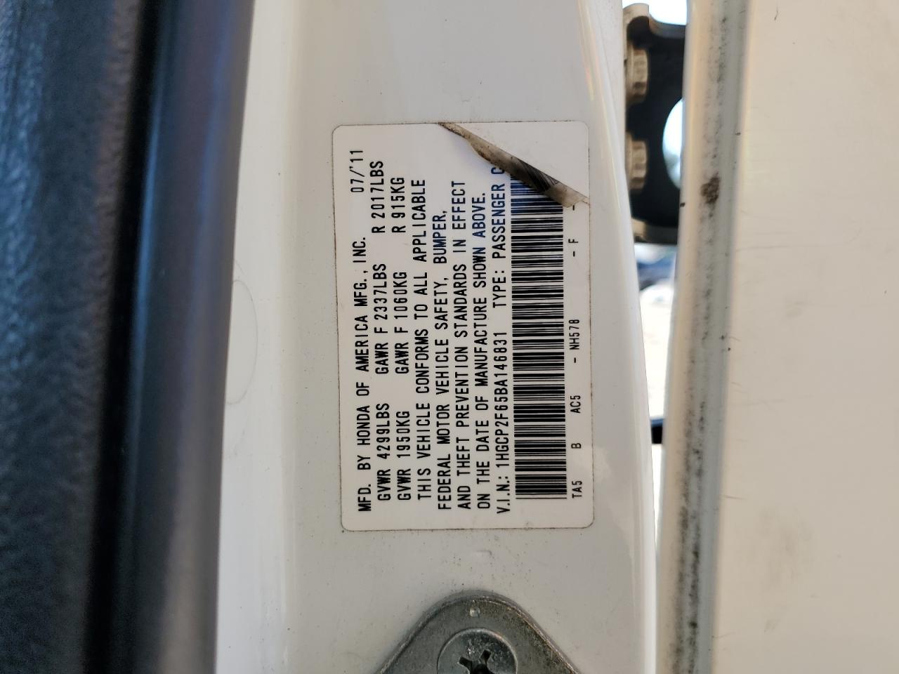 2011 Honda Accord Se VIN: 1HGCP2F65BA146831 Lot: 70444305