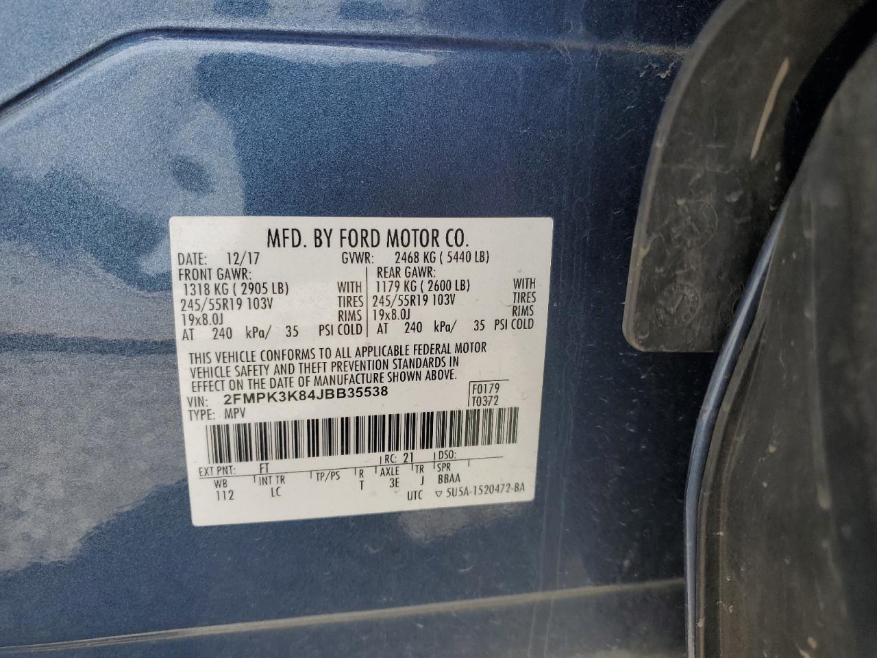 2018 Ford Edge Titanium VIN: 2FMPK3K84JBB35538 Lot: 68133845