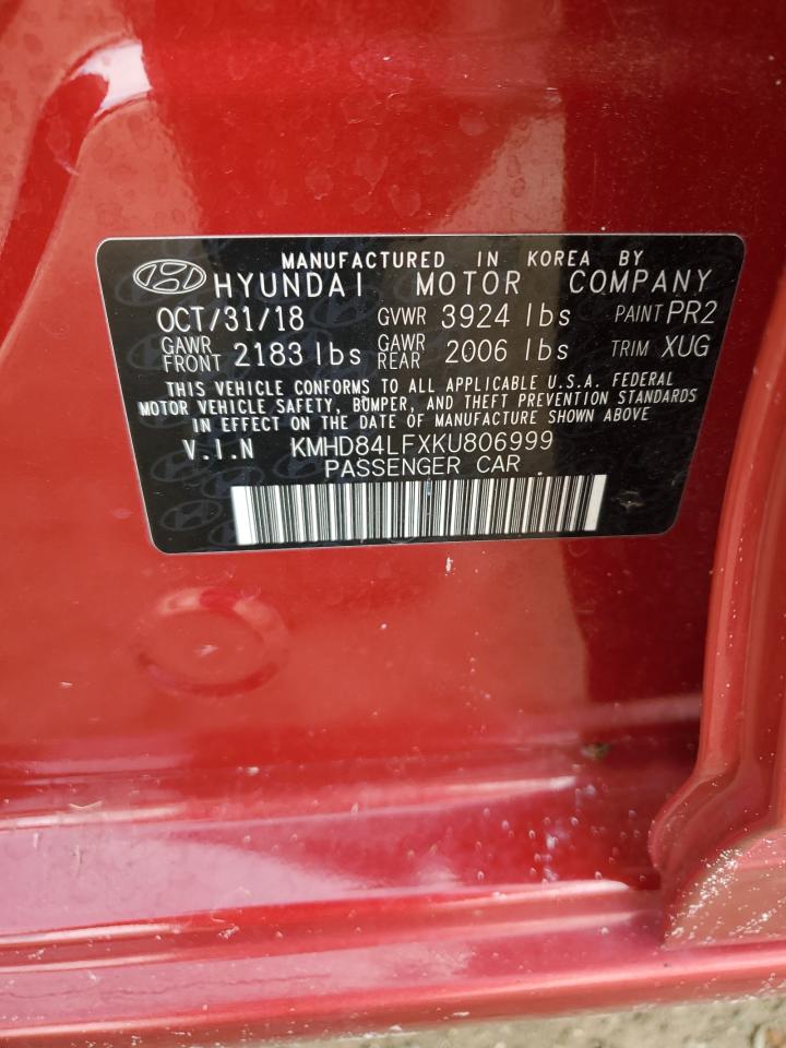 2019 Hyundai Elantra Sel VIN: KMHD84LFXKU806999 Lot: 69425085