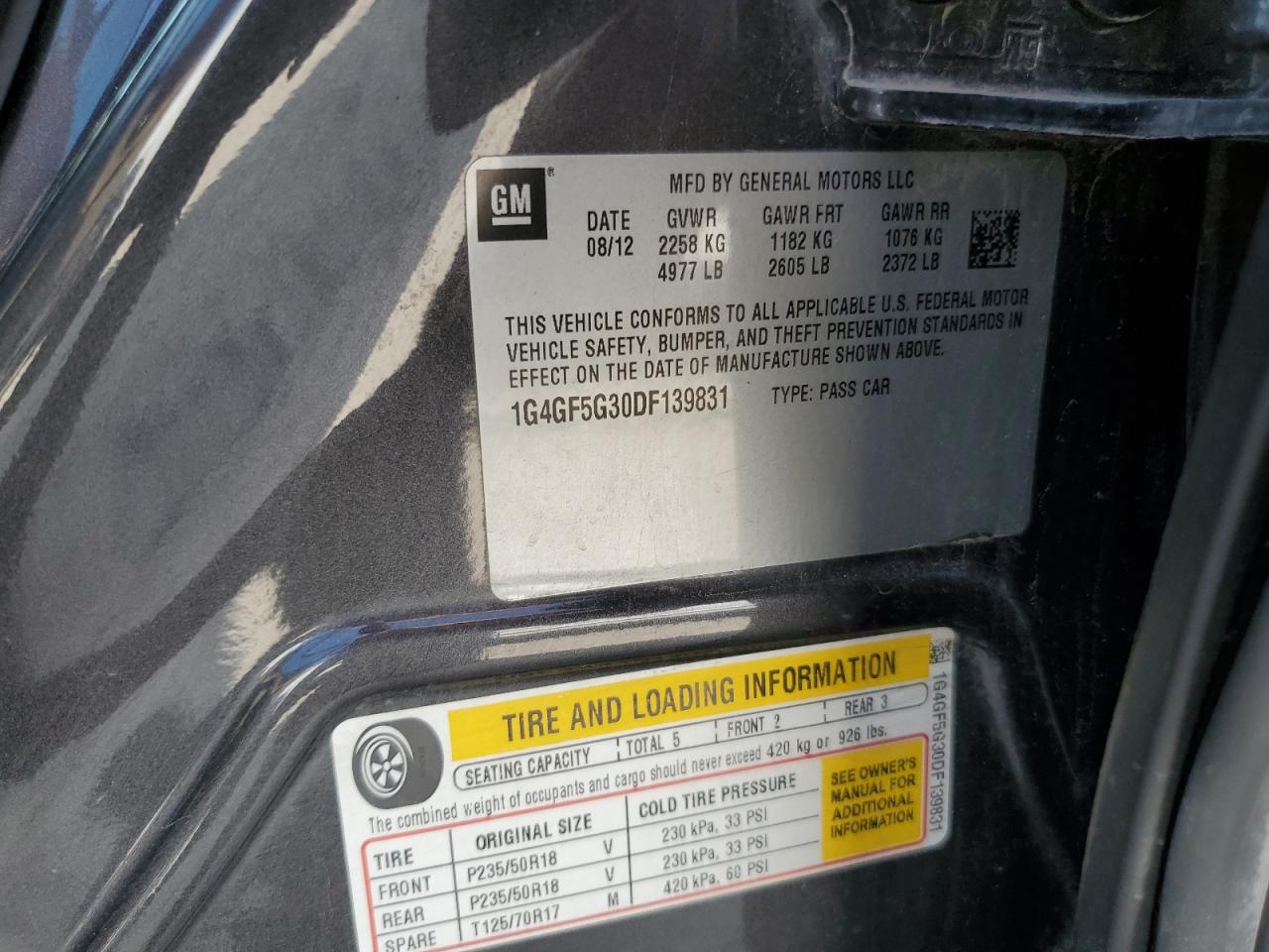 2013 Buick Lacrosse Premium VIN: 1G4GF5G30DF139831 Lot: 67367405