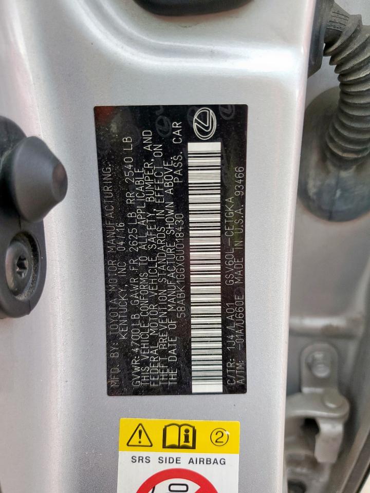 2016 Lexus Es 350 VIN: 58ABK1GGXGU018430 Lot: 68942085