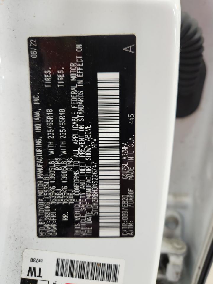2022 Toyota Highlander Xle VIN: 5TDHZRBH3NS226747 Lot: 67795945