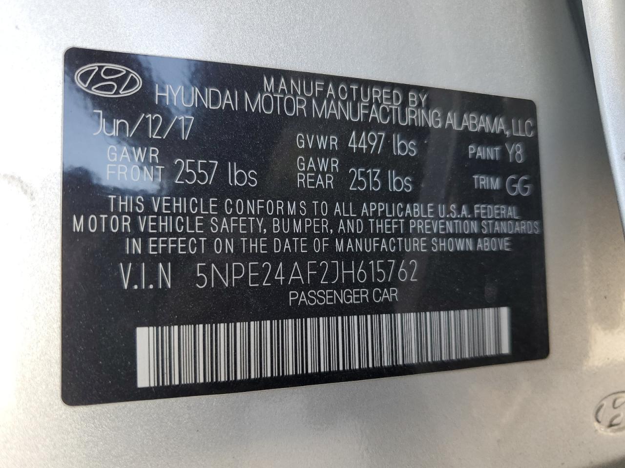 2018 Hyundai Sonata Se VIN: 5NPE24AF2JH615762 Lot: 69292115