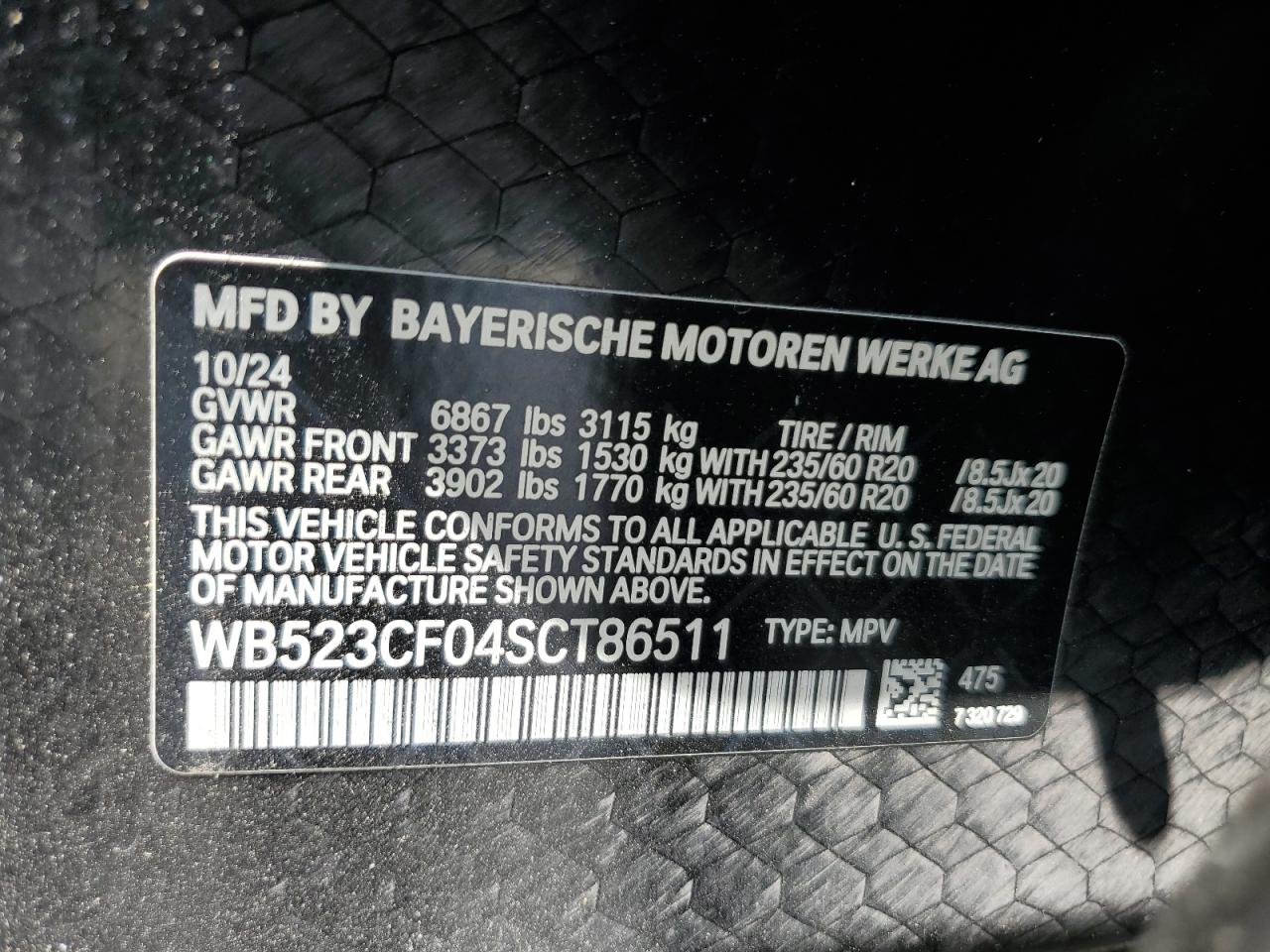 2025 BMW Ix xDrive50 VIN: WB523CF04SCT86511 Lot: 68135475