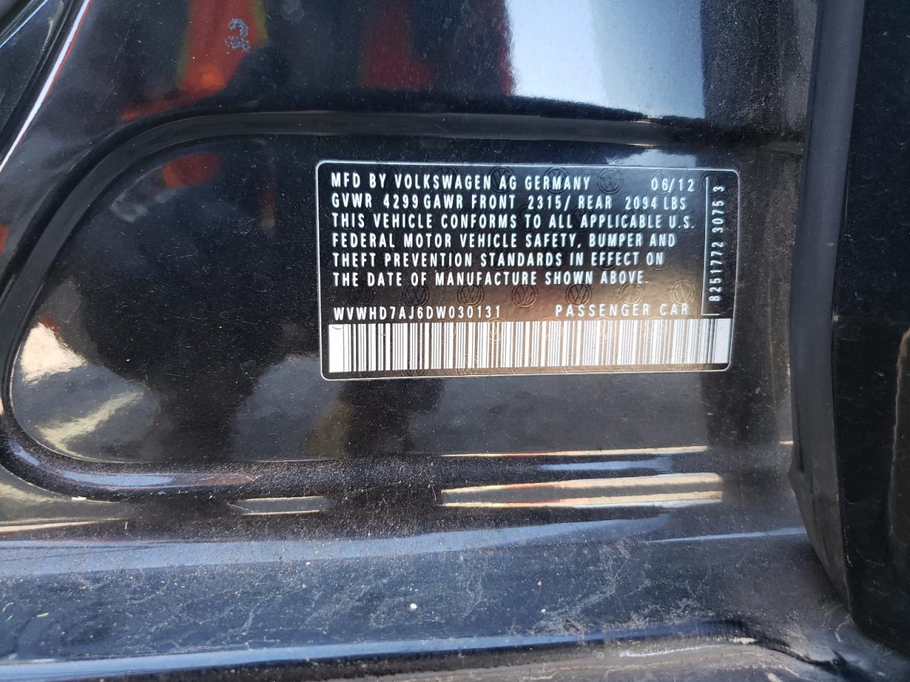 2013 Volkswagen Gti VIN: WVWHD7AJ6DW030131 Lot: 66005165