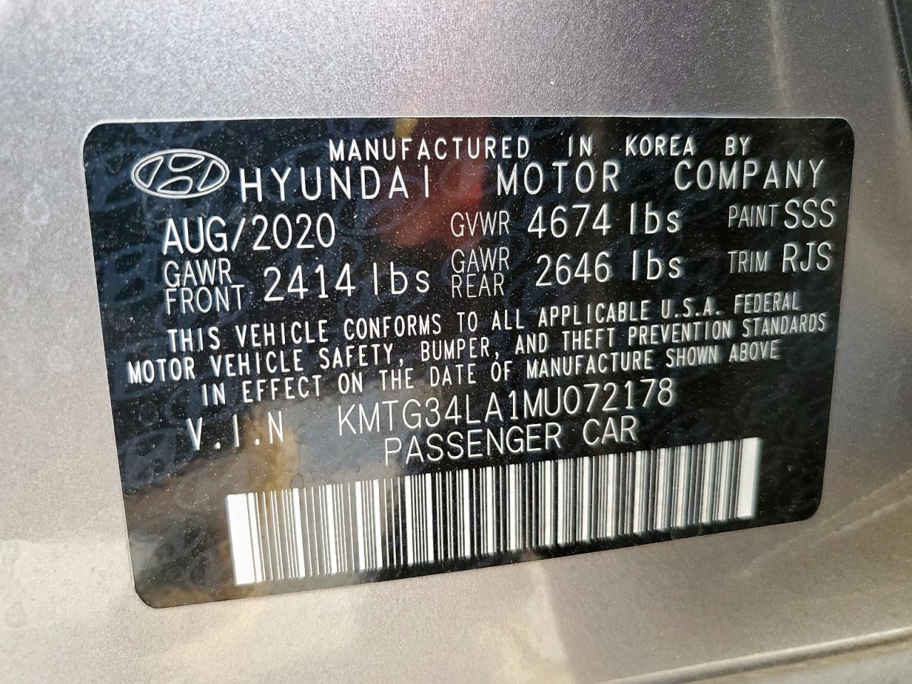 2021 Genesis G70 Elite VIN: KMTG34LA1MU072178 Lot: 67748265