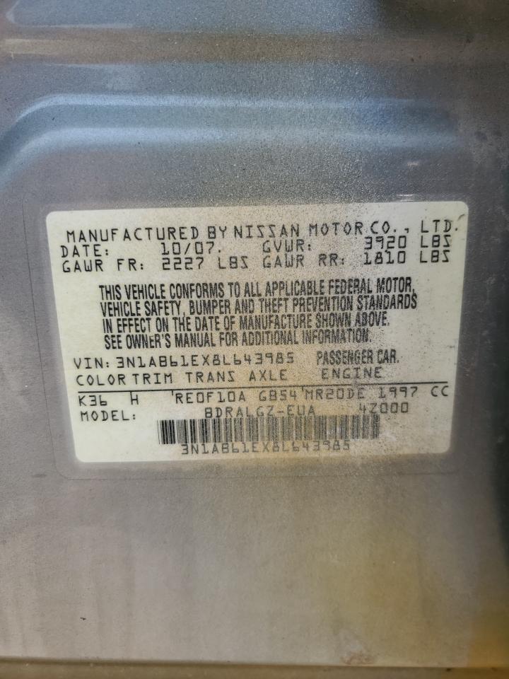 2008 Nissan Sentra 2.0 VIN: 3N1AB61EX8L643985 Lot: 64485695