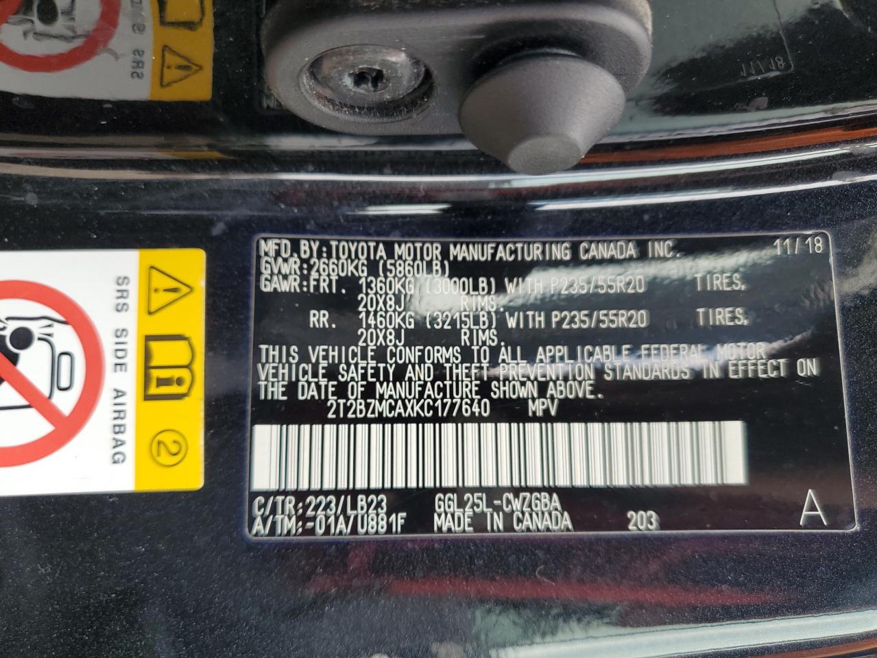 2019 Lexus Rx 350 Base VIN: 2T2BZMCAXKC177640 Lot: 70184815