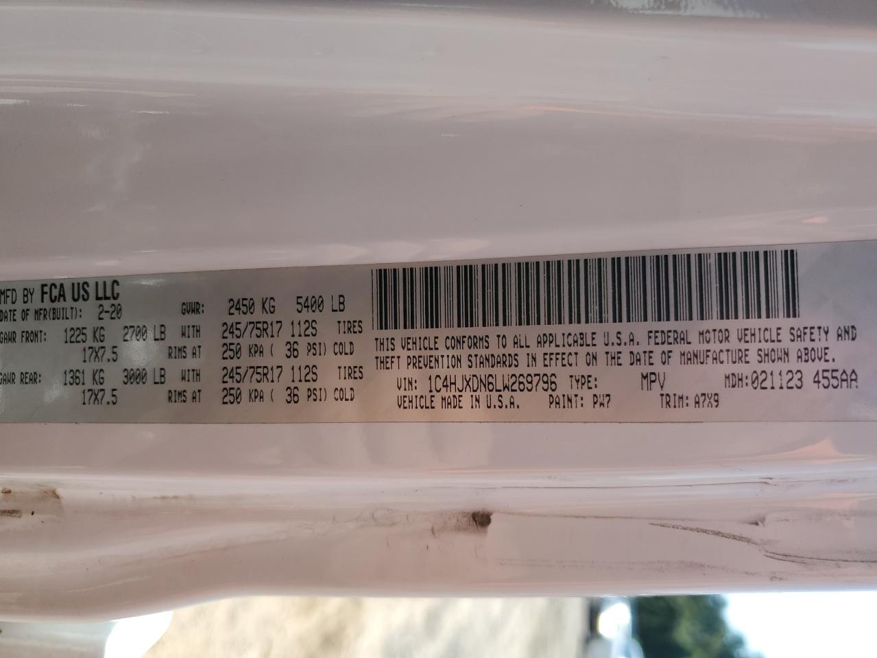 2020 Jeep Wrangler Unlimited Sport VIN: 1C4HJXDN6LW269796 Lot: 69615485