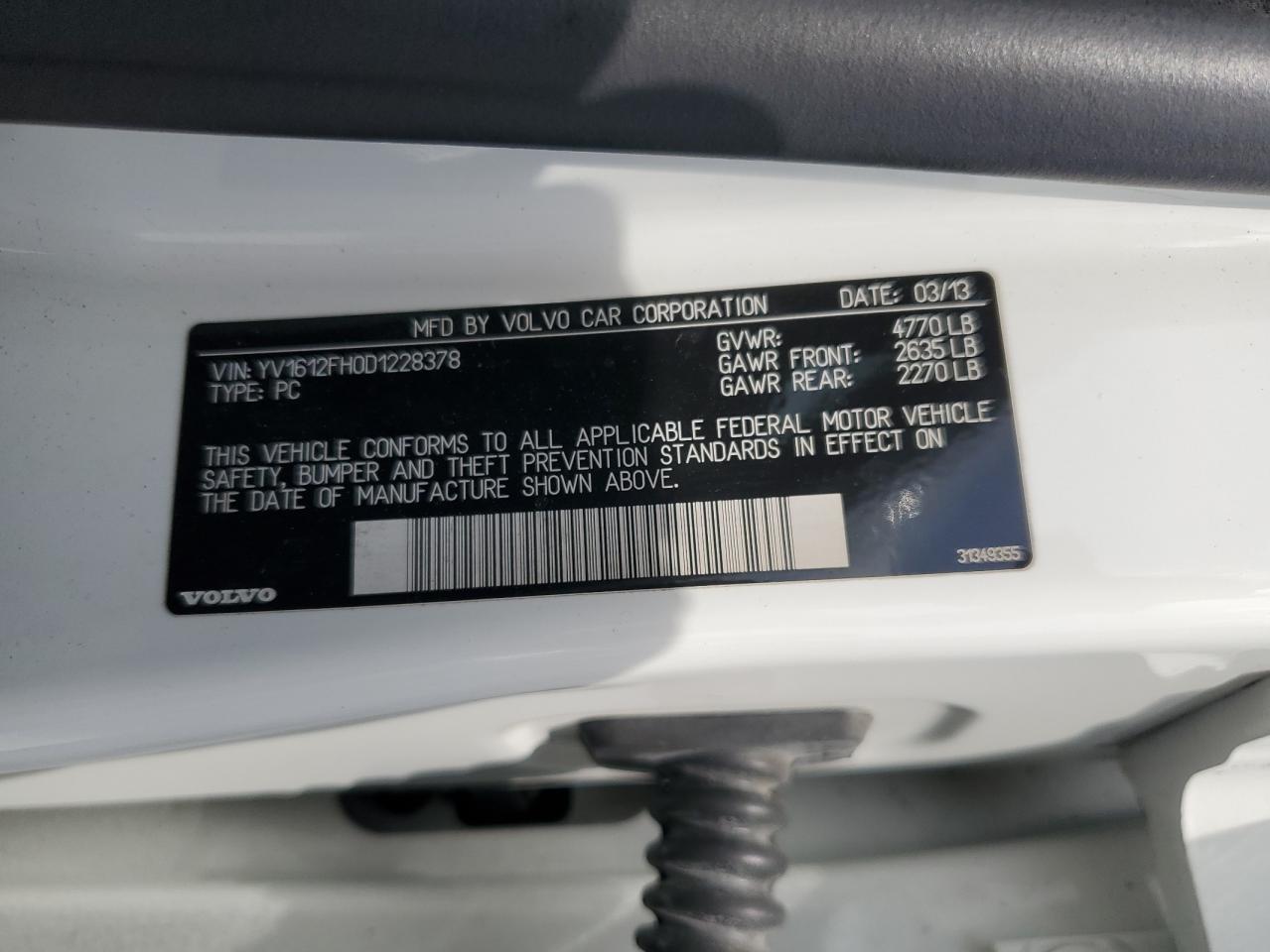 2013 Volvo S60 T5 VIN: YV1612FH0D1228378 Lot: 70454035