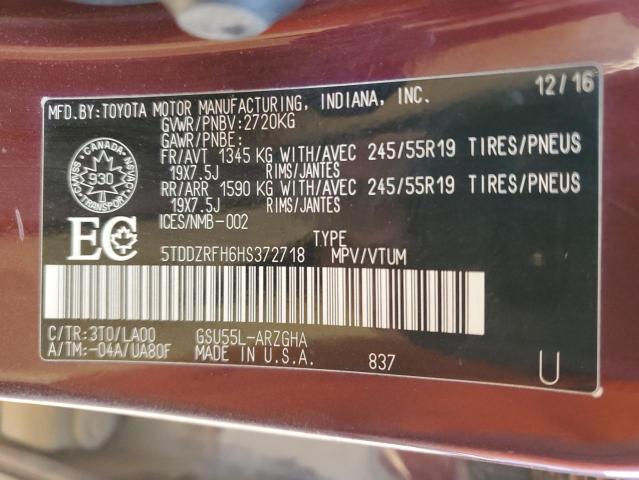 2017 TOYOTA HIGHLANDER LIMITED  