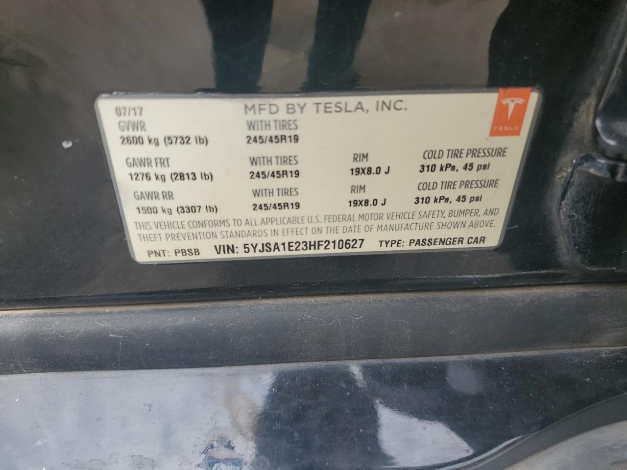 2017 Tesla Model S VIN: 5YJSA1E23HF210627 Lot: 67722035