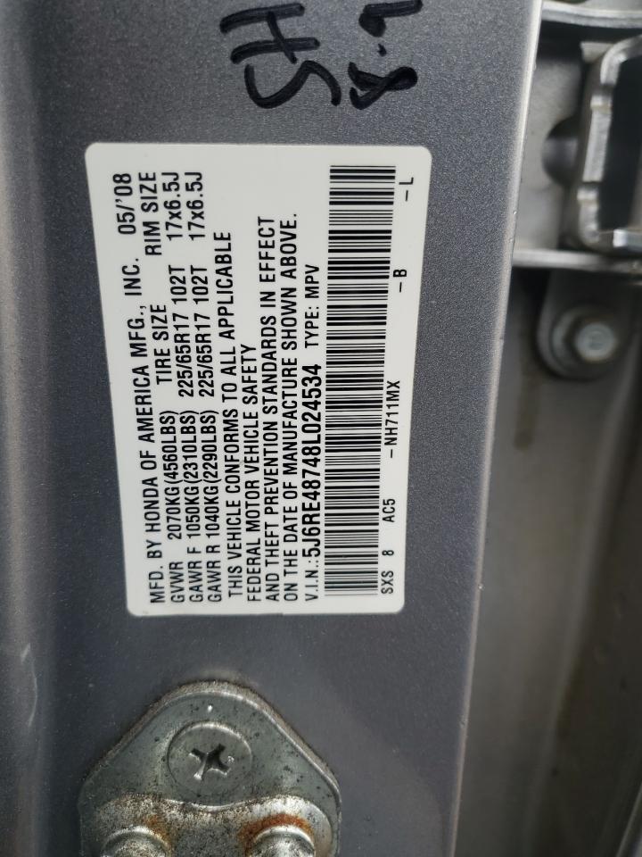2008 Honda Cr-V Exl VIN: 5J6RE48748L024534 Lot: 70220435
